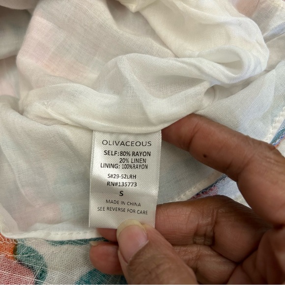 Olivaceous Linen Blend Floral Romper Tie Ruffles Adj Strap V-neck Halter Style S - Picture 11 of 14